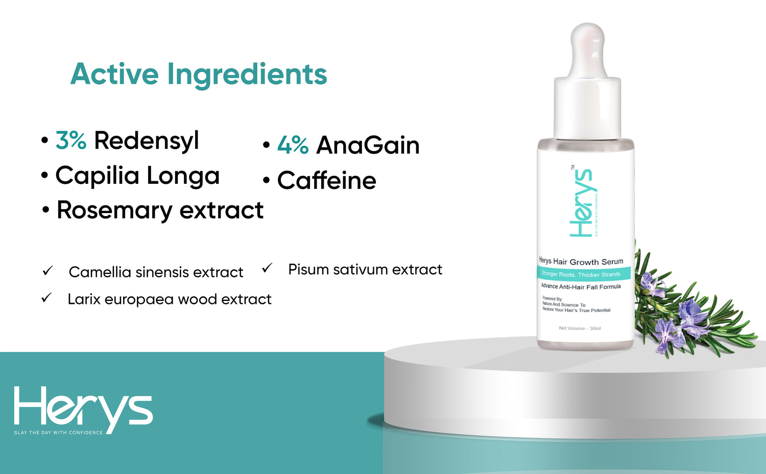 Herys Rosemary Hair Growth Serum | 3% Redensyl &amp; Anagain | 30ml