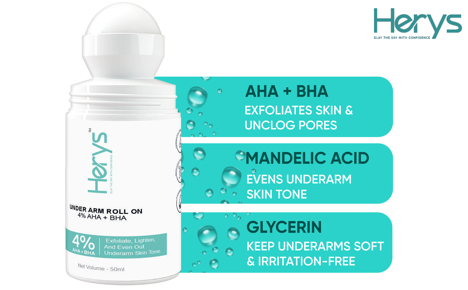 Herys 4% Aha Bha Underarm Roll On , 50ml